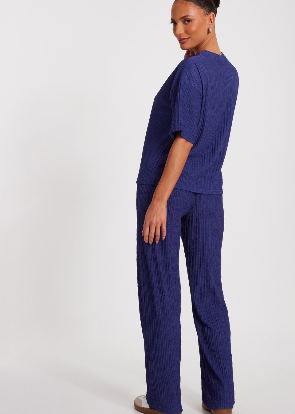 Quiz Blue Textured Palazzo Trousers