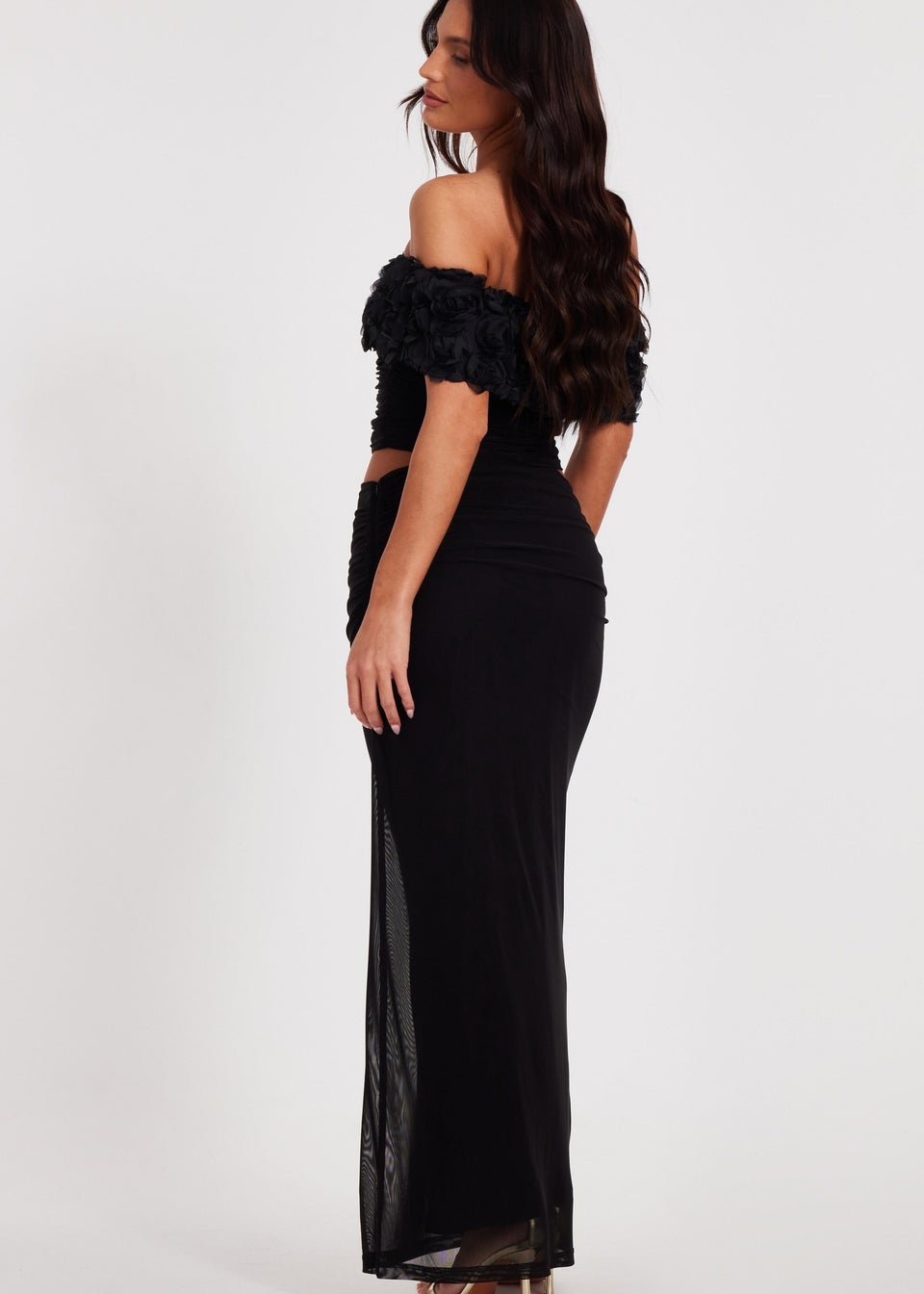 Quiz Black Mesh Ruched Midaxi Skirt