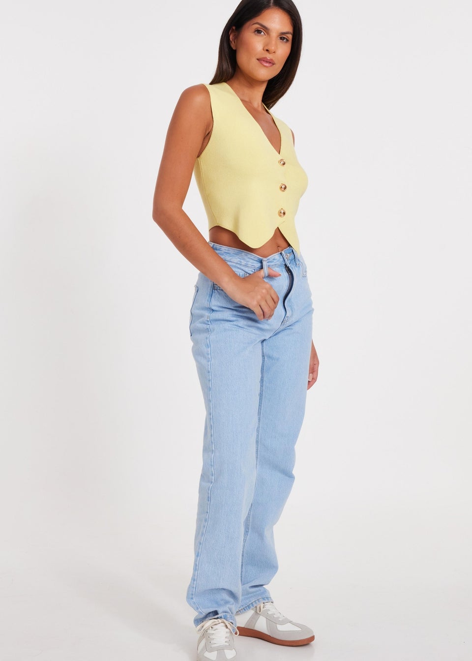 Quiz Yellow Knitted Button Front Waistcoat
