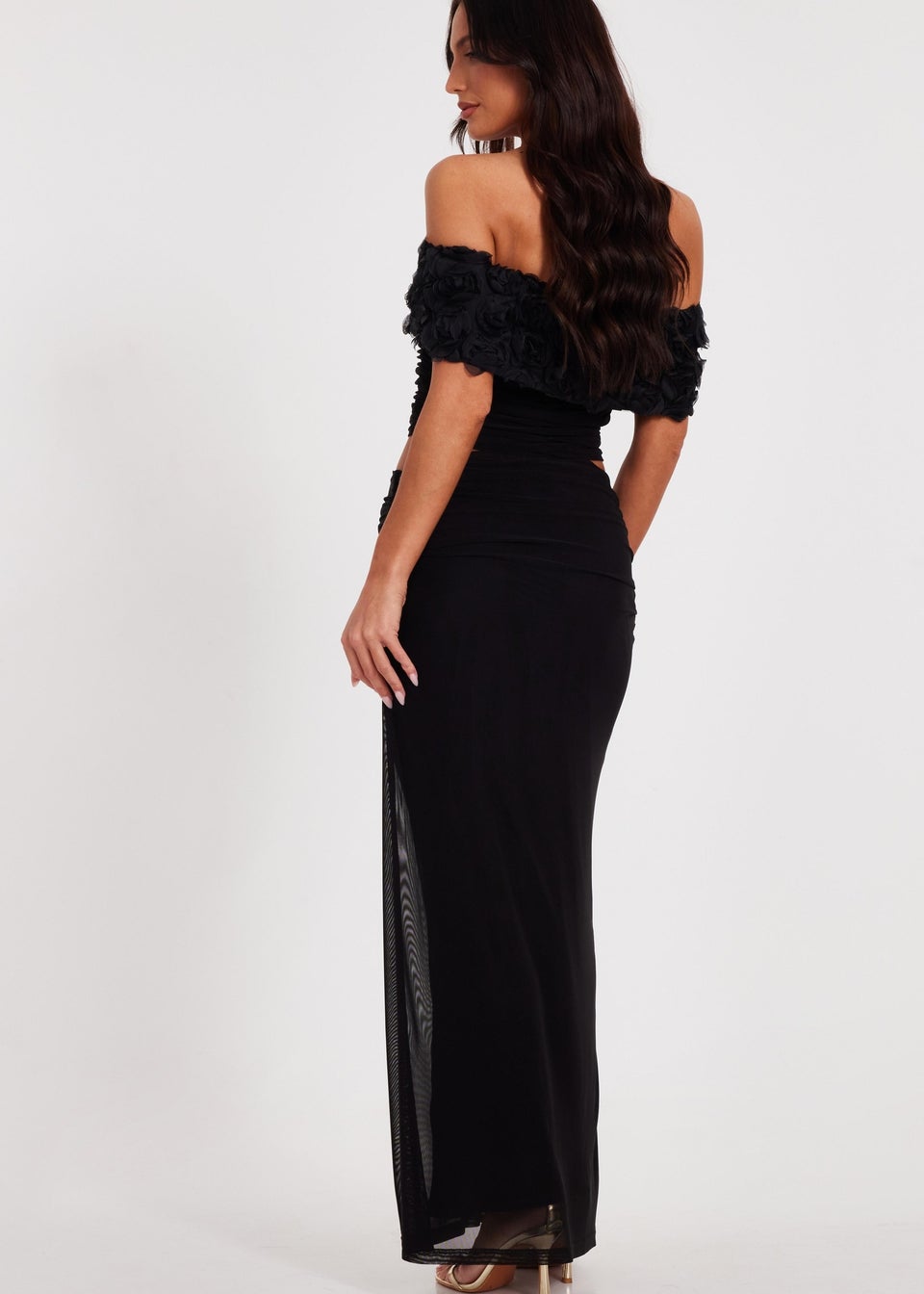 Quiz Black Floral Mesh Top