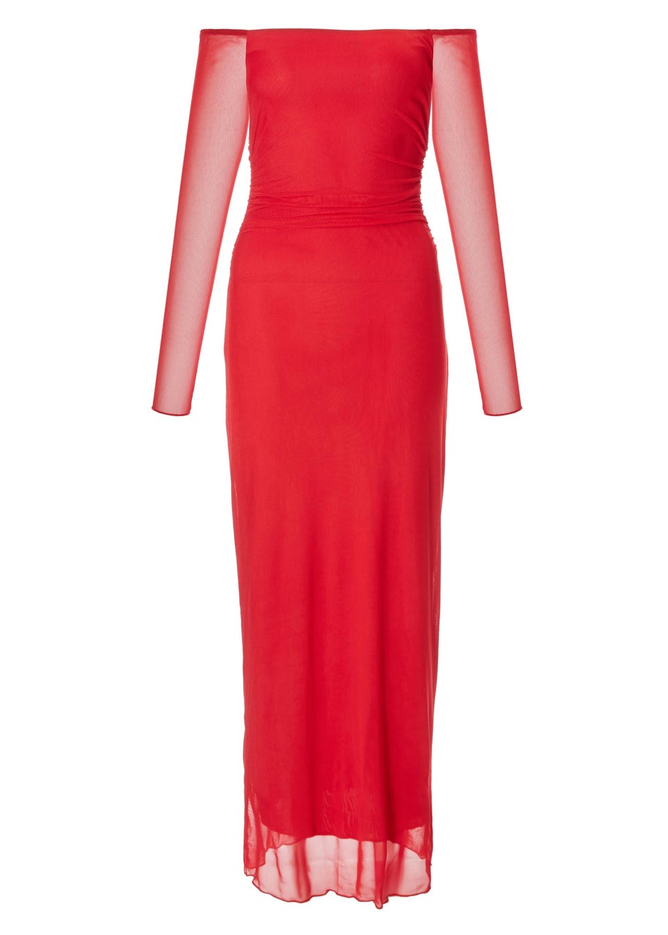 Quiz Red Bardot Mesh Midaxi Dress