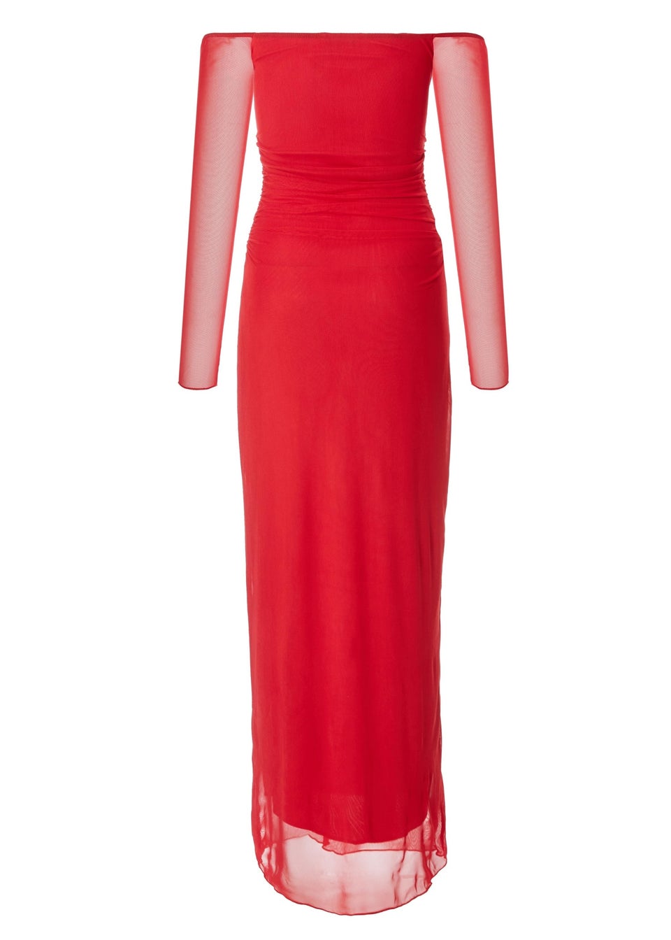 Quiz Red Bardot Mesh Midaxi Dress