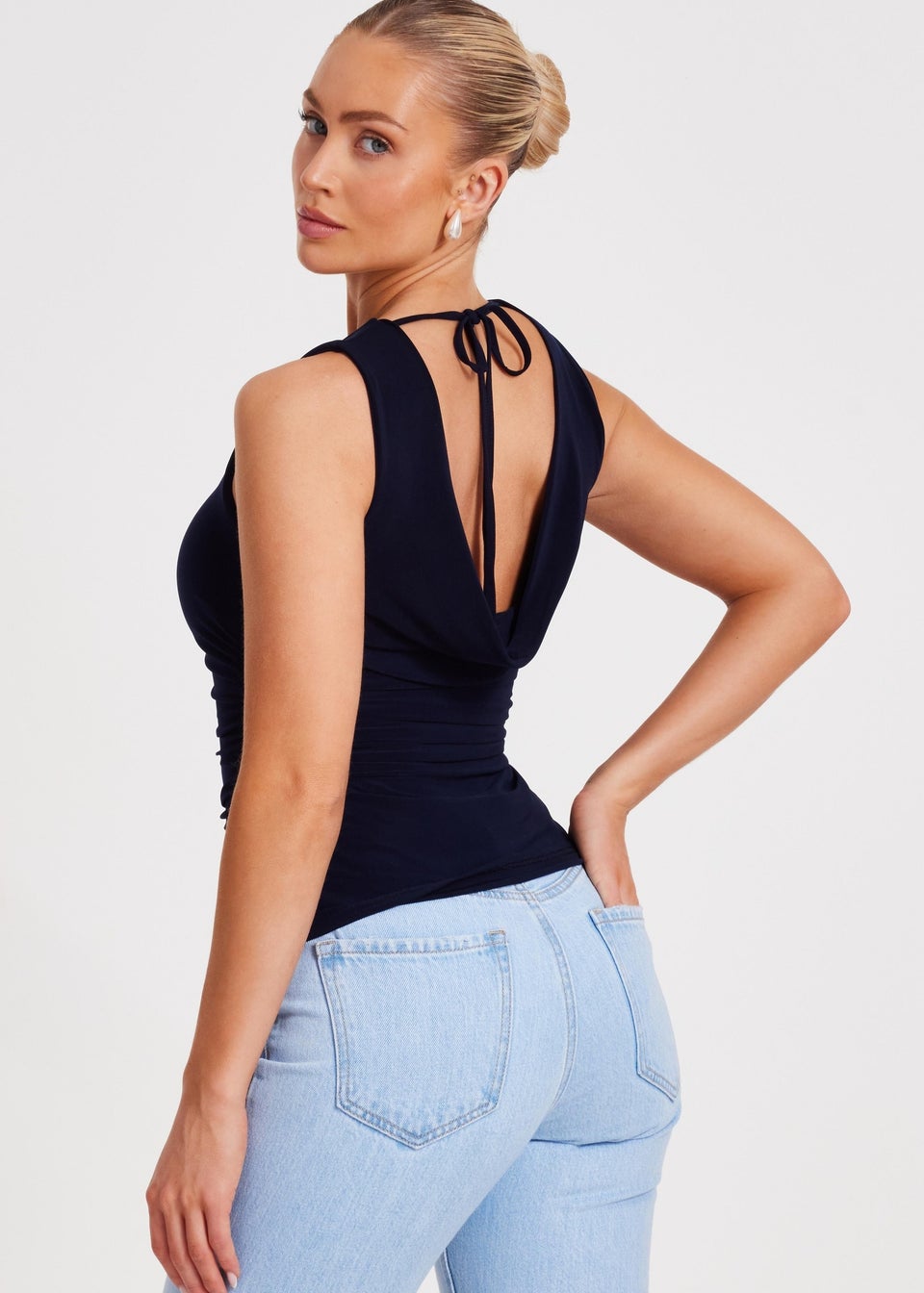 Quiz Navy Drape Back Top