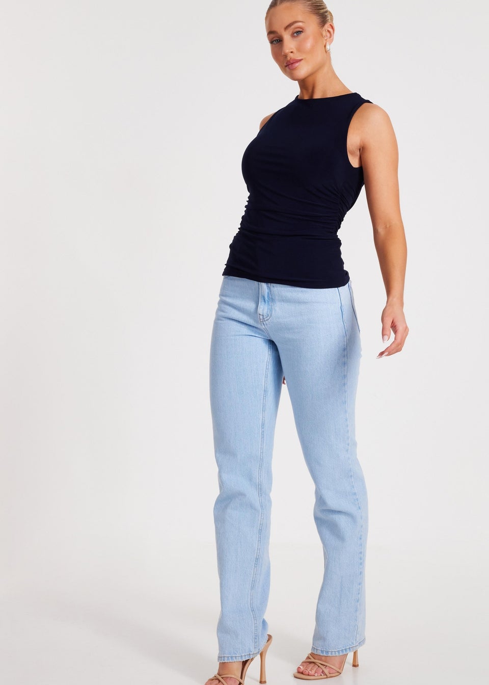 Quiz Navy Drape Back Top