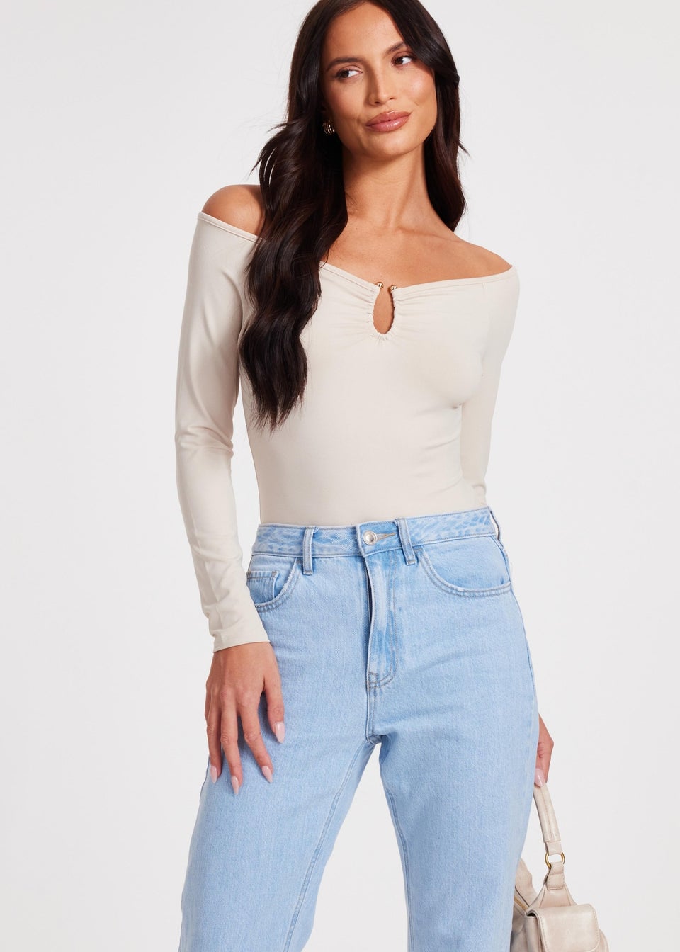 Quiz Cream Bardot Bodysuit