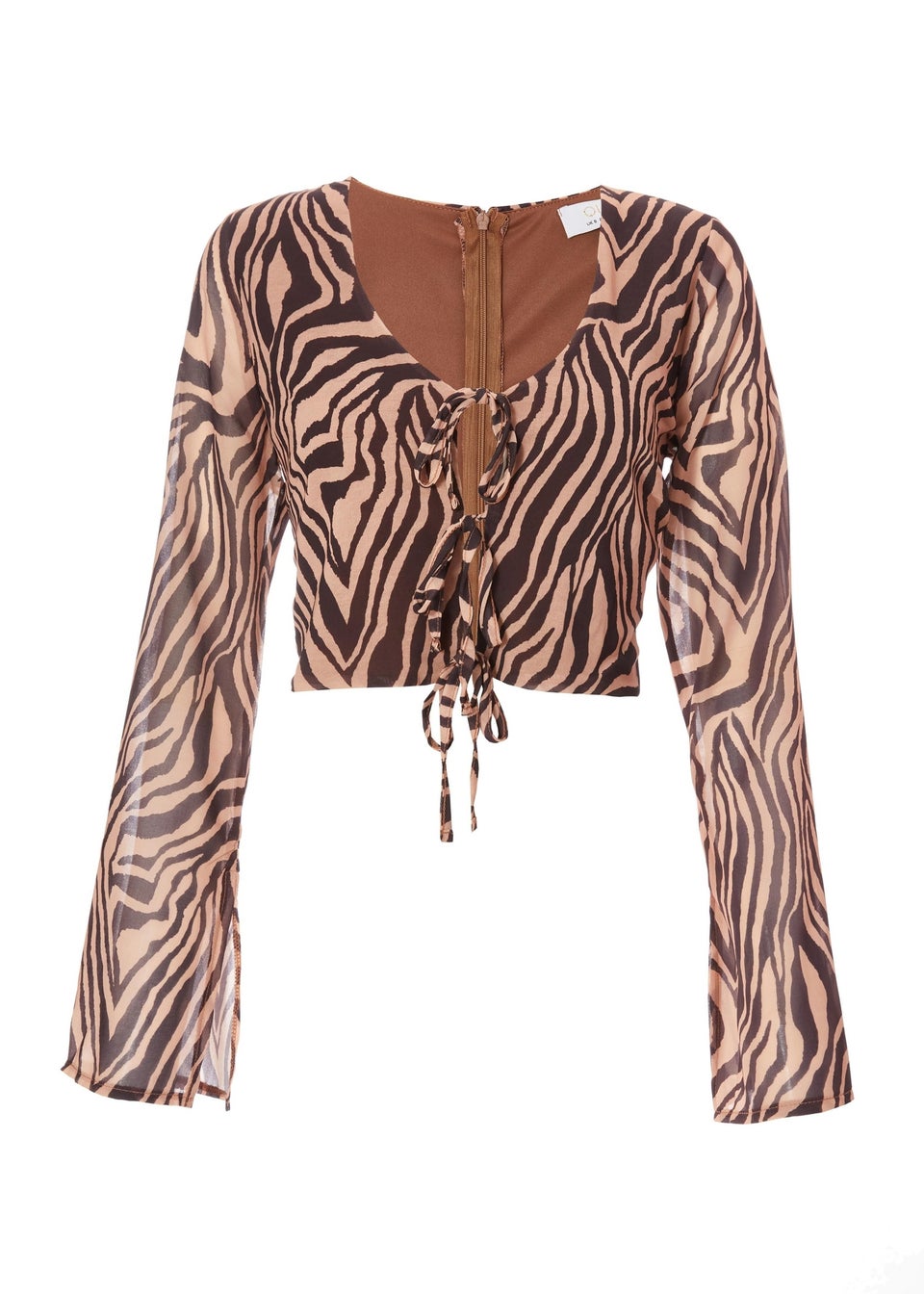 Quiz Brown Chiffon Tiger Print Top