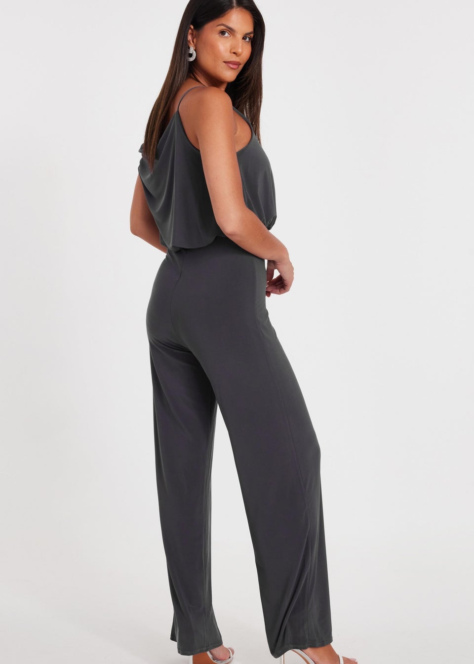 Quiz Charcoal Asymmetric Draped Jumpsuit