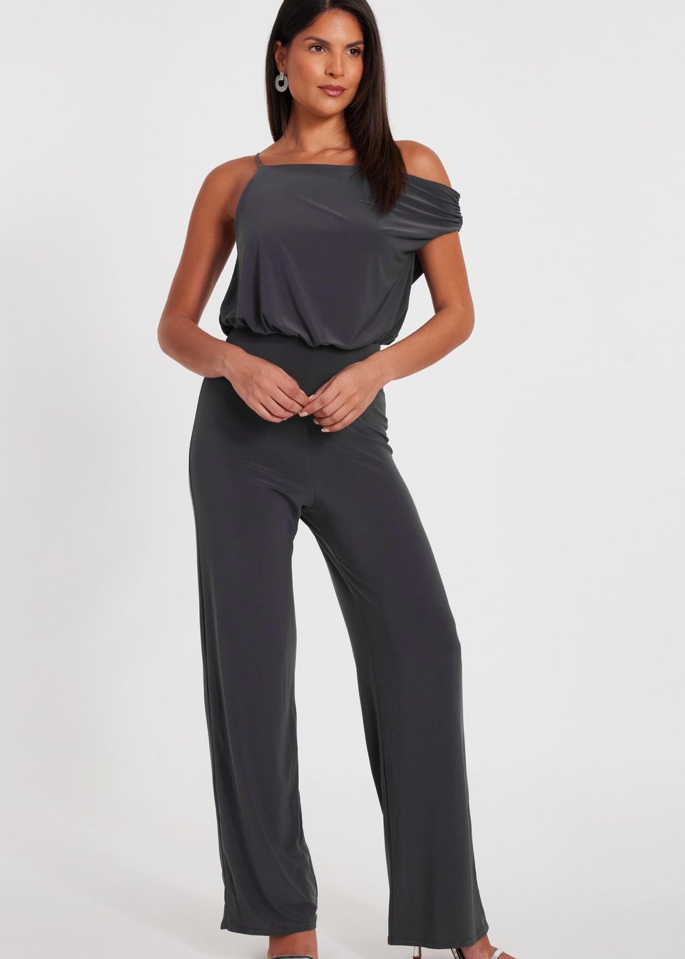 Quiz Charcoal Asymmetric Draped Jumpsuit