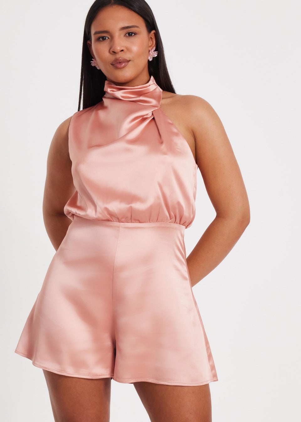 Quiz Apricot Satin Asymmetric Playsuit
