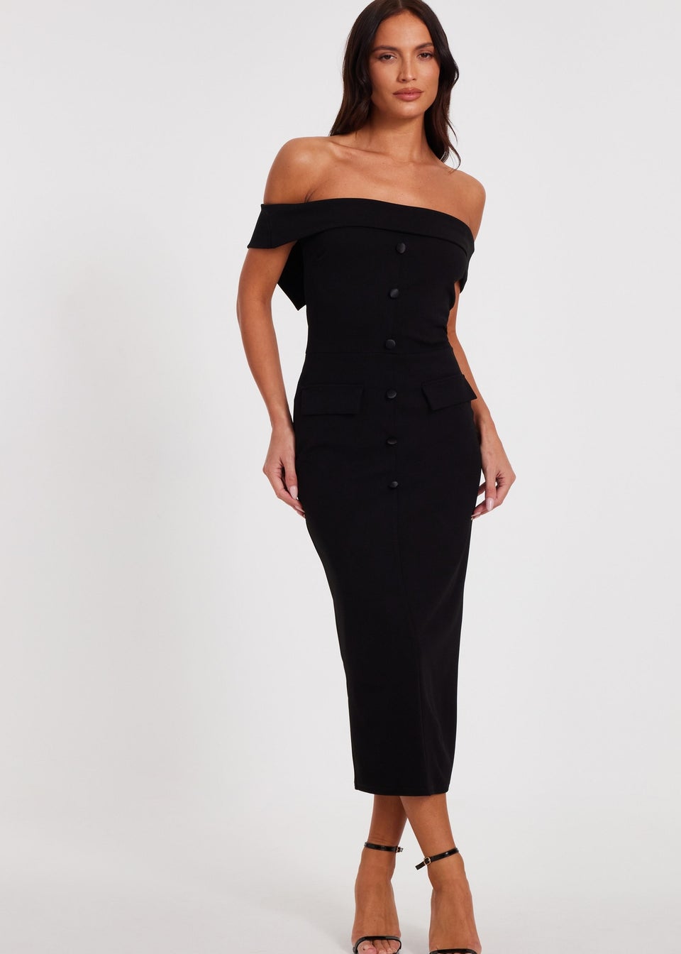 Quiz Black Bardot Midaxi Dress