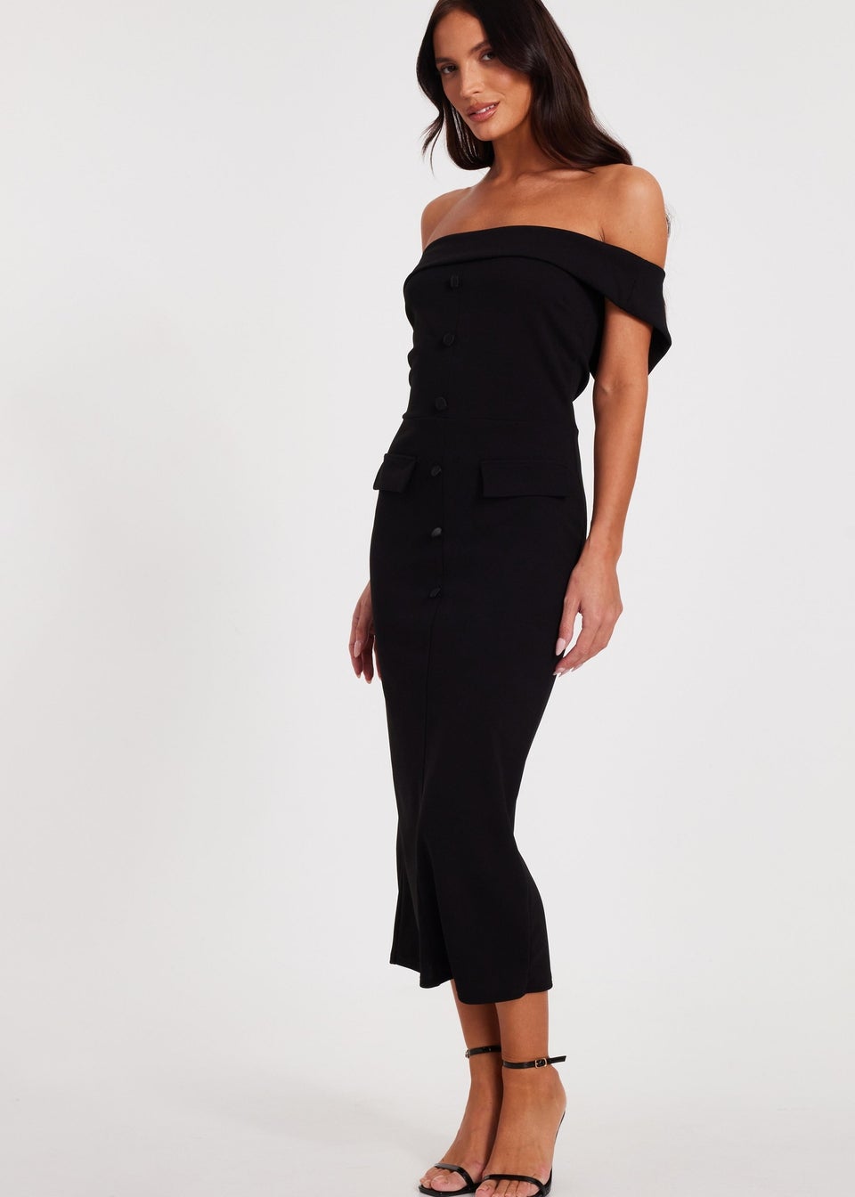 Quiz Black Bardot Midaxi Dress