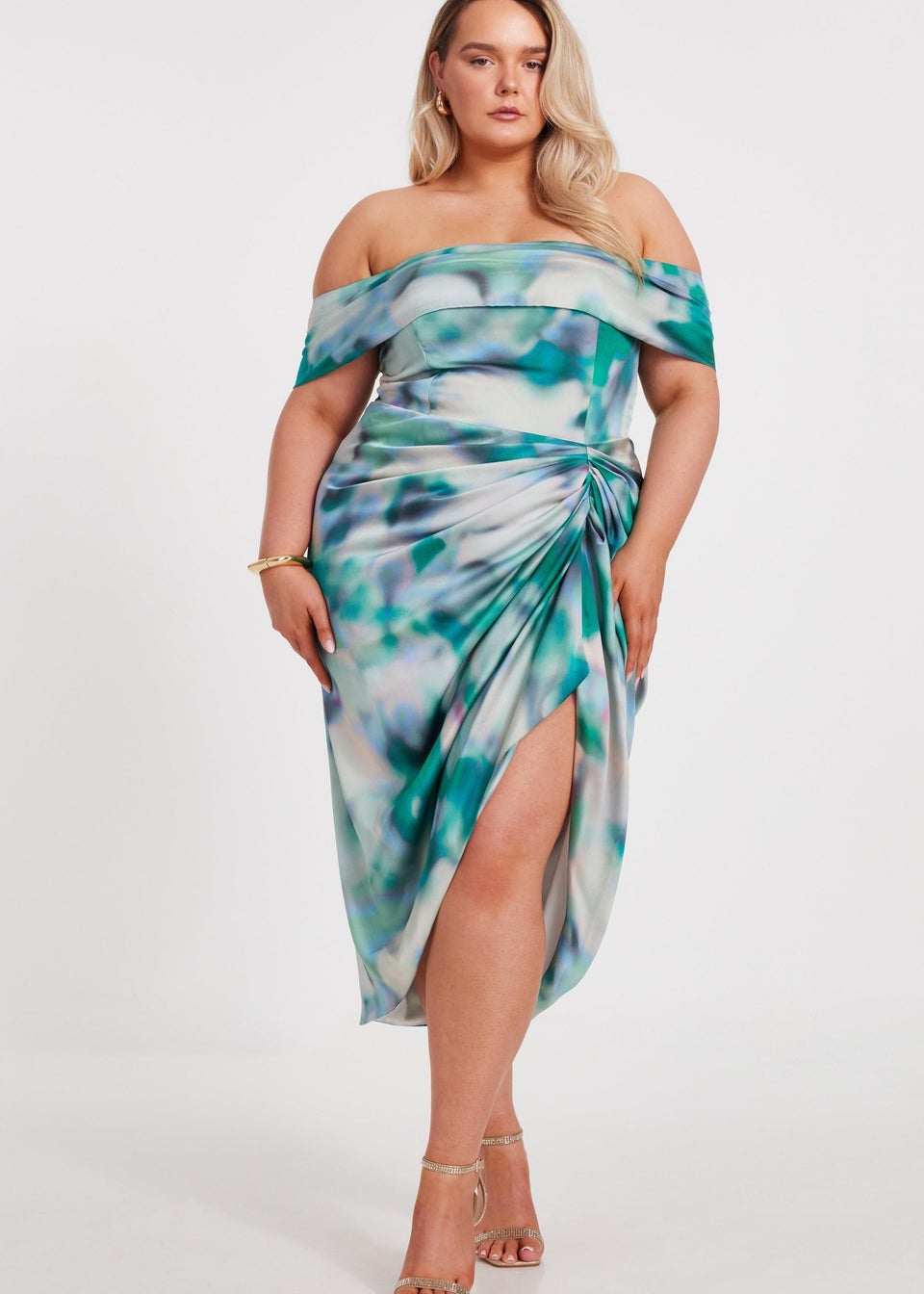 Quiz Multi Curve Satin Tie Dye Midi Dress