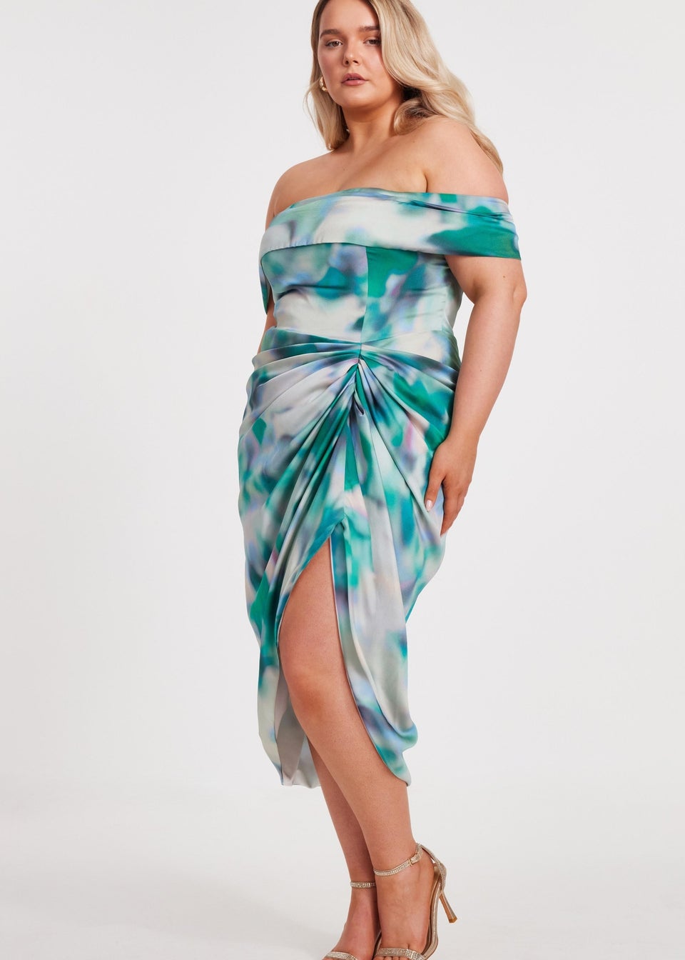 Quiz Multi Curve Satin Tie Dye Midi Dress