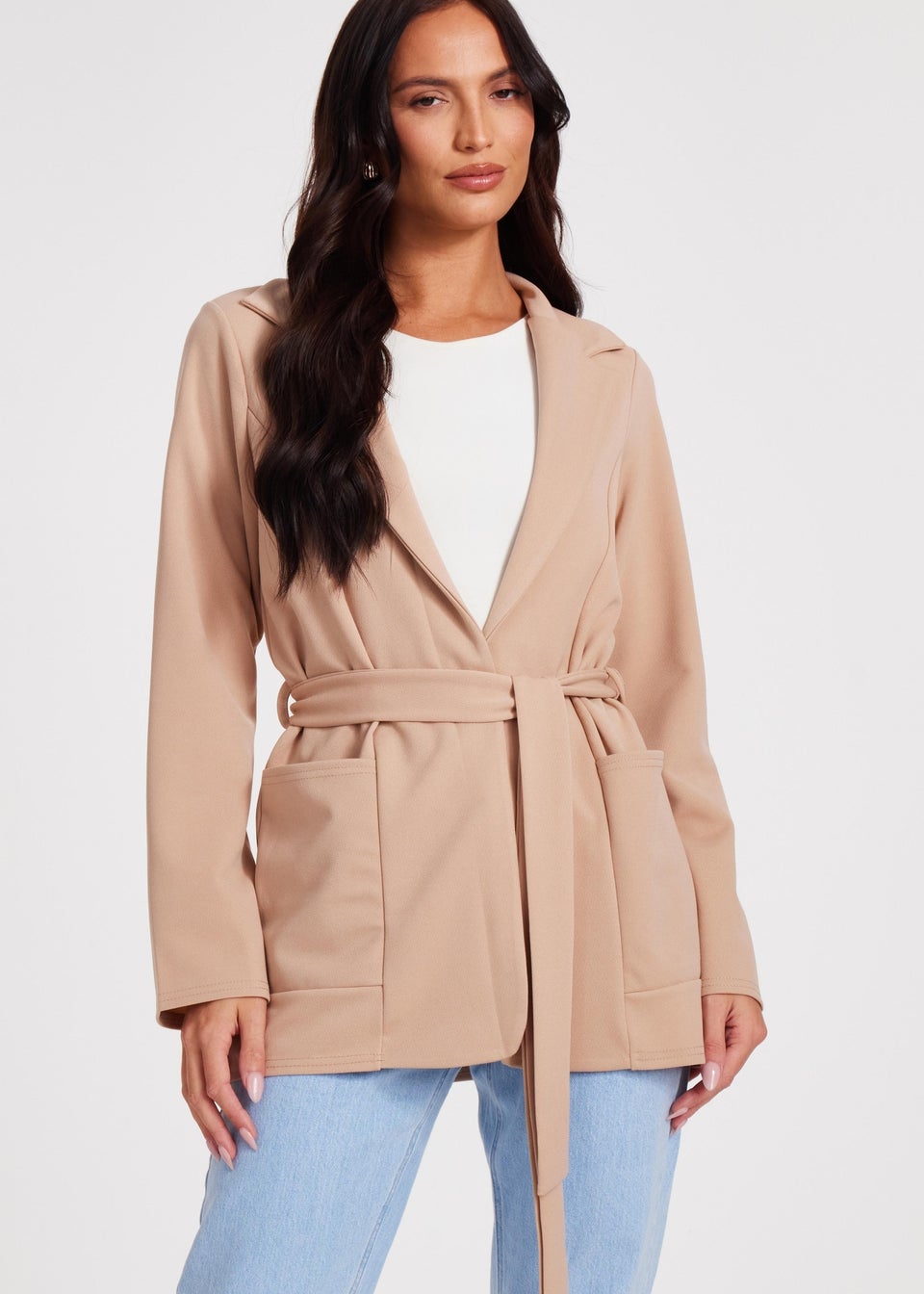 Quiz Stone Tie Waist Blazer