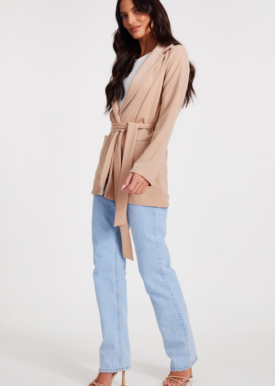 Quiz Stone Tie Waist Blazer