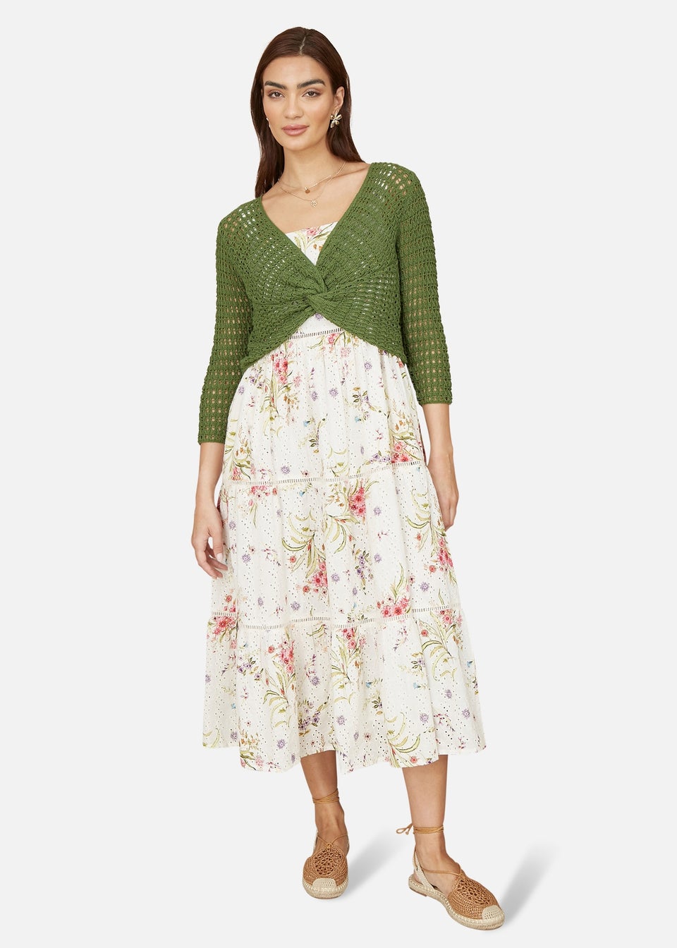 Yumi Green Crochet Cotton Twisted Bolero Top