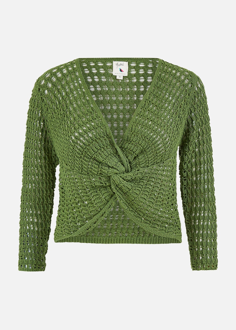 Yumi Green Crochet Cotton Twisted Bolero Top