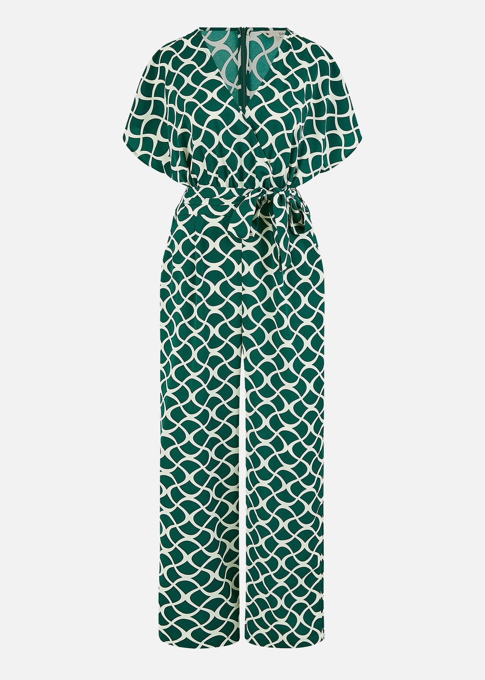 Yumi Green Geometric Print Wrap Jumpsuit