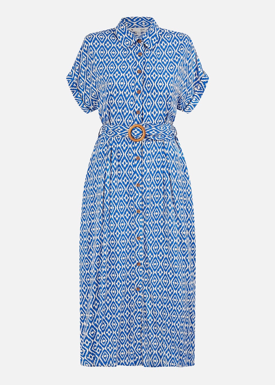 Yumi Blue Viscose Midi Shirt Dress With Matching Belt