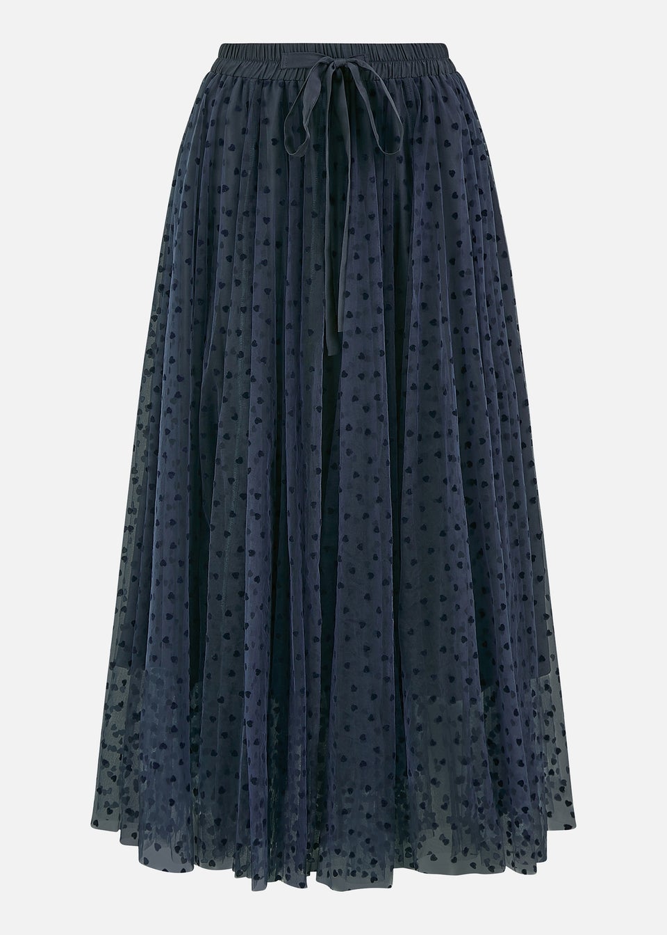 Yumi Navy Mesh Heart Print Tulle Skirt