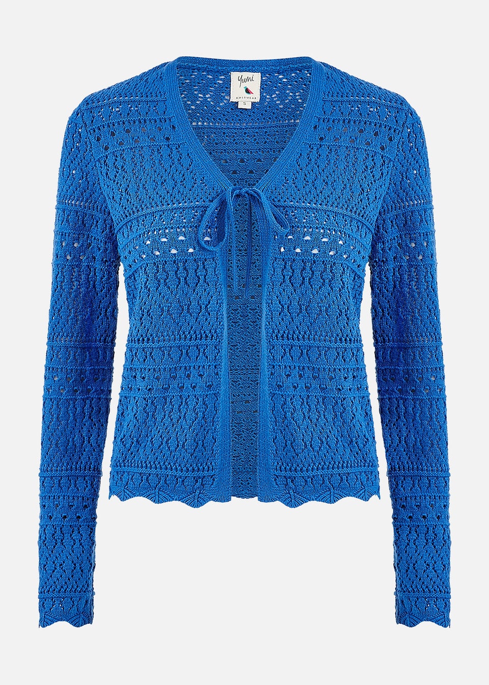 Yumi Blue Crochet Tie Front Cardigan