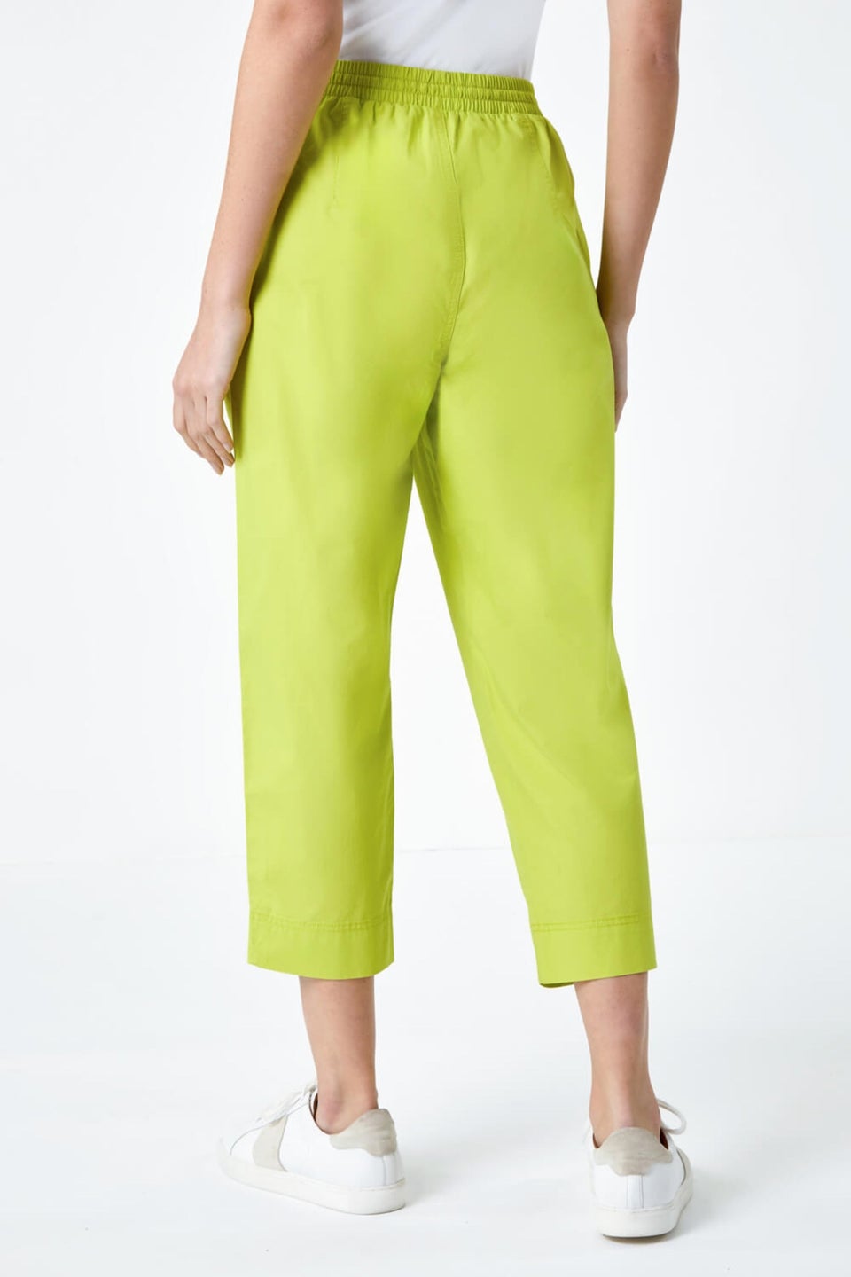 Roman Lime Cotton Elastic Waist Cropped Cargo Trousers