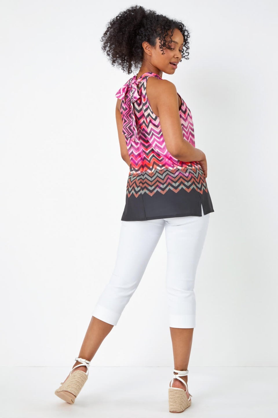 Roman Pink Petite Zig Zag Print Halterneck Top