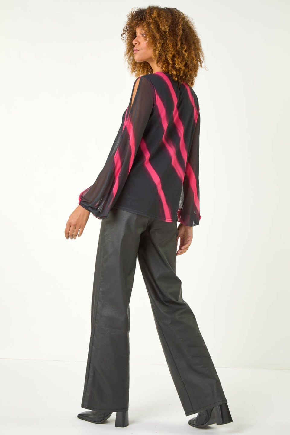 Roman Red Stripe Print Mesh Overlay Top