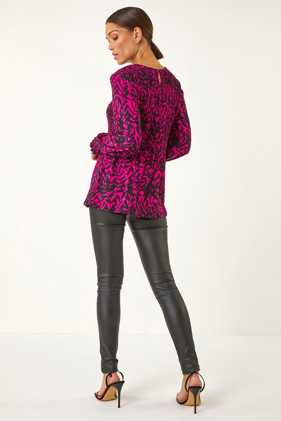Roman Pink Abstract Printed Shirred Tunic Top