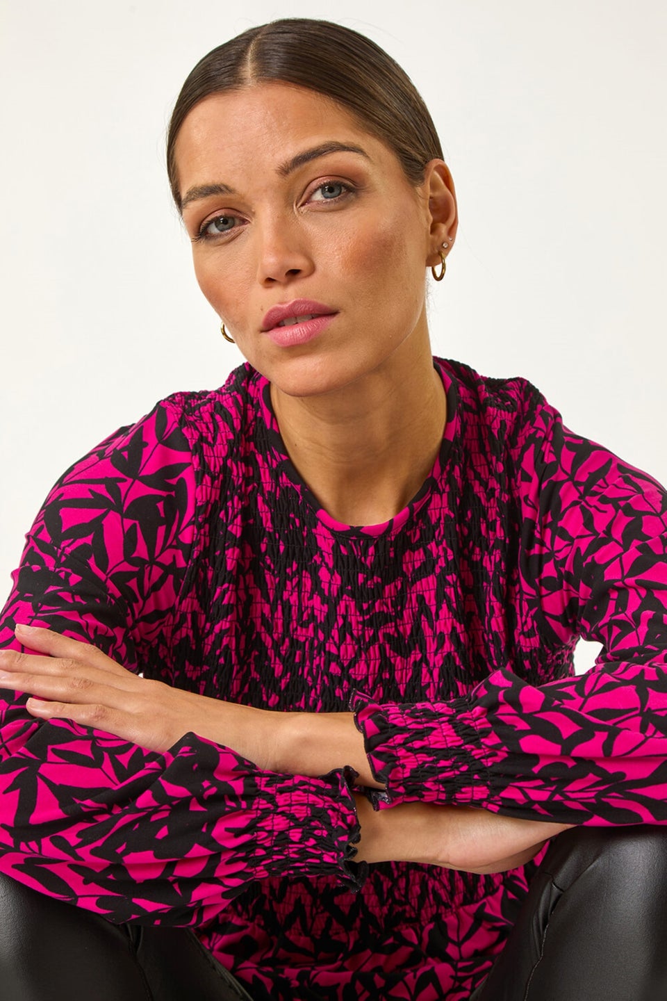 Roman Pink Abstract Printed Shirred Tunic Top