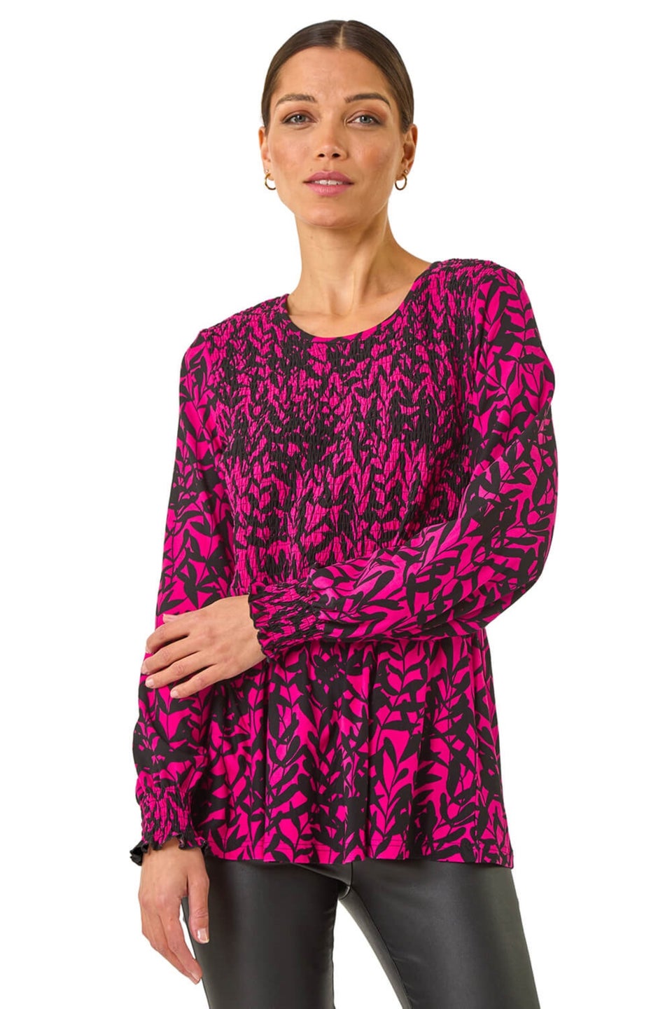 Roman Pink Abstract Printed Shirred Tunic Top