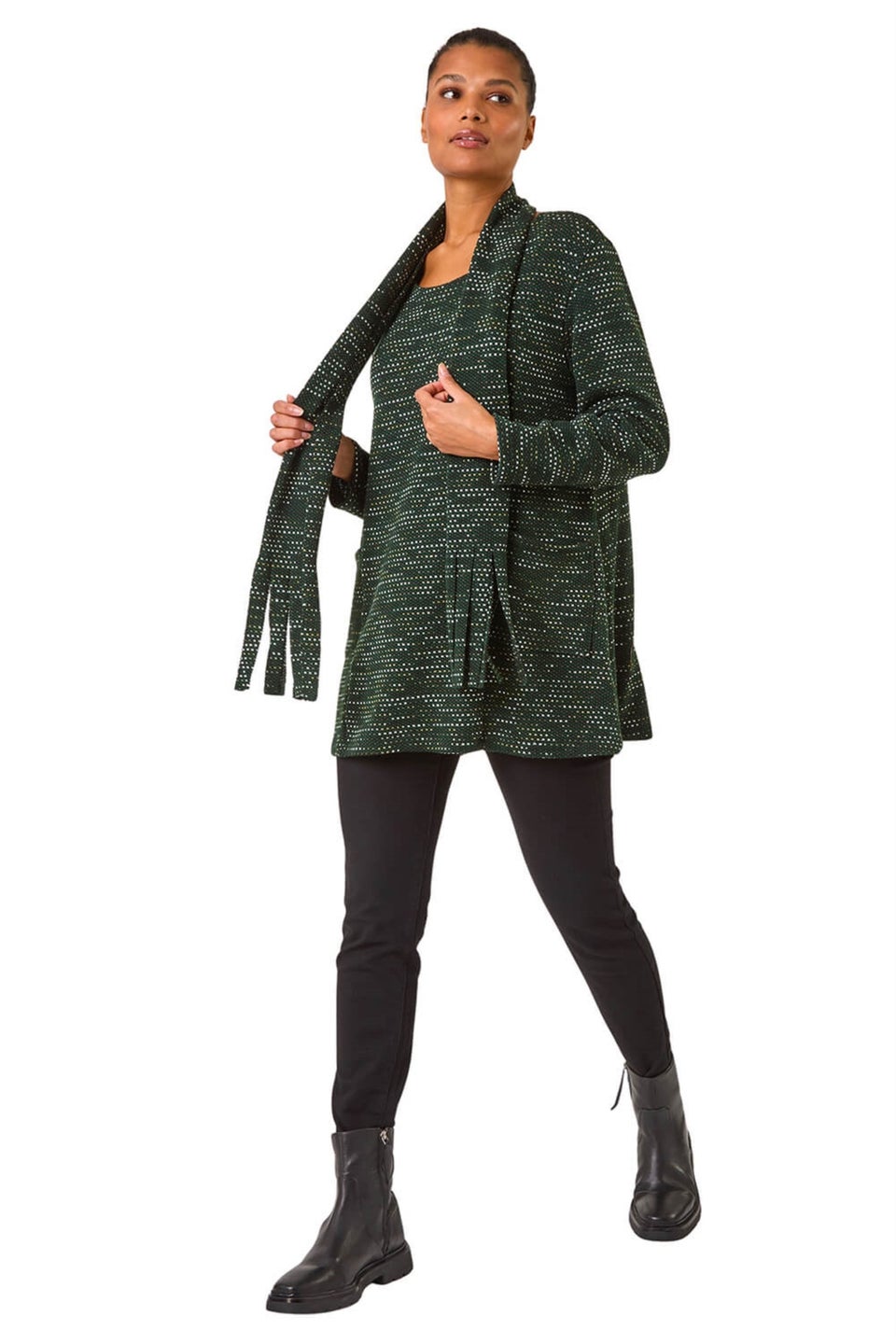Roman Green Scarf Longline Stretch Tunic Top