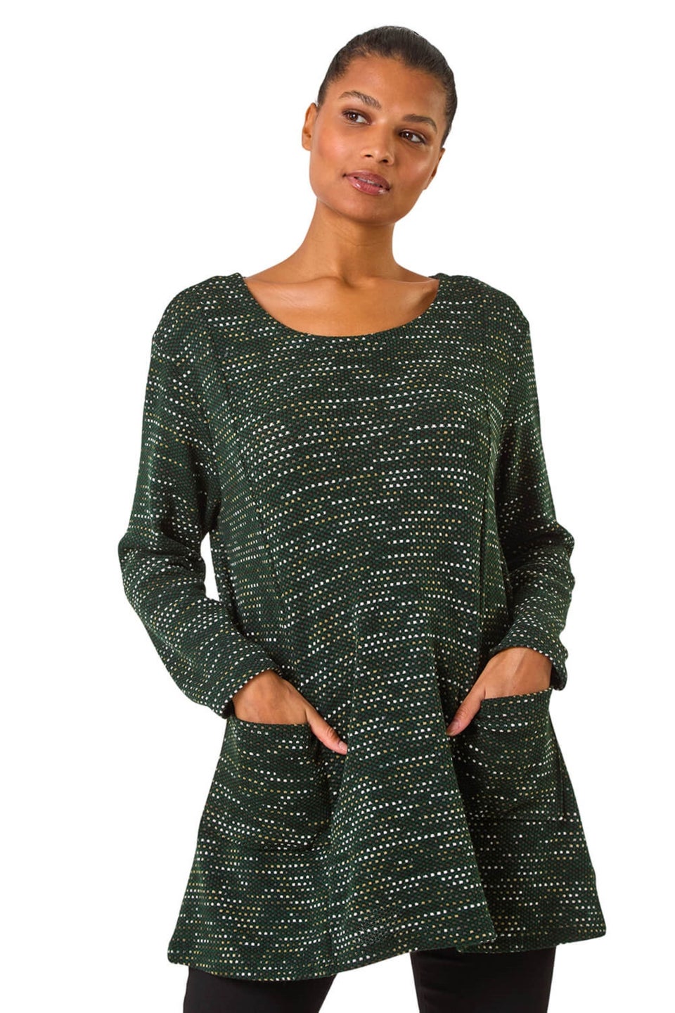 Roman Green Scarf Longline Stretch Tunic Top