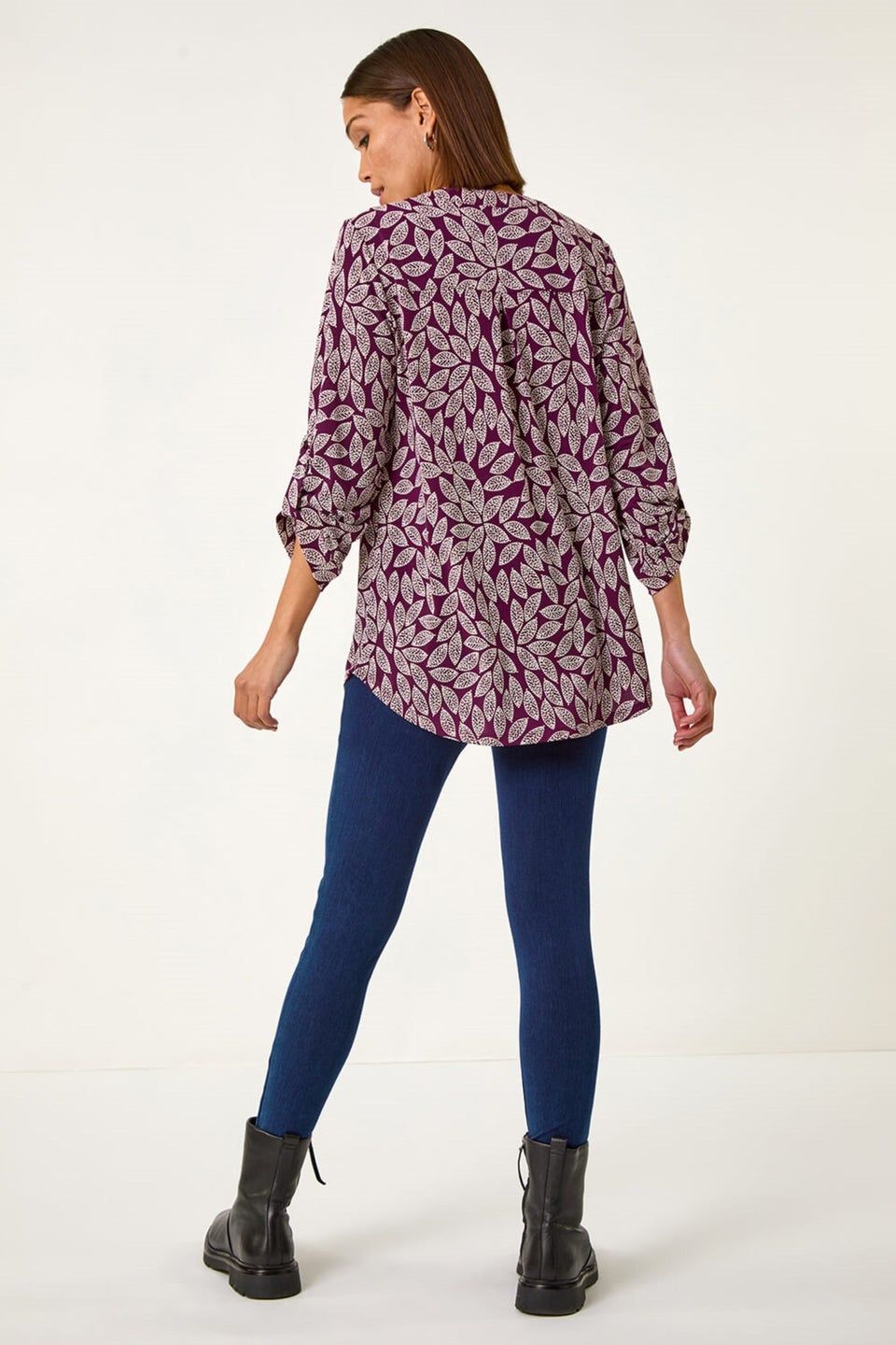 Roman Plum Leaf Print Pleated Shirt