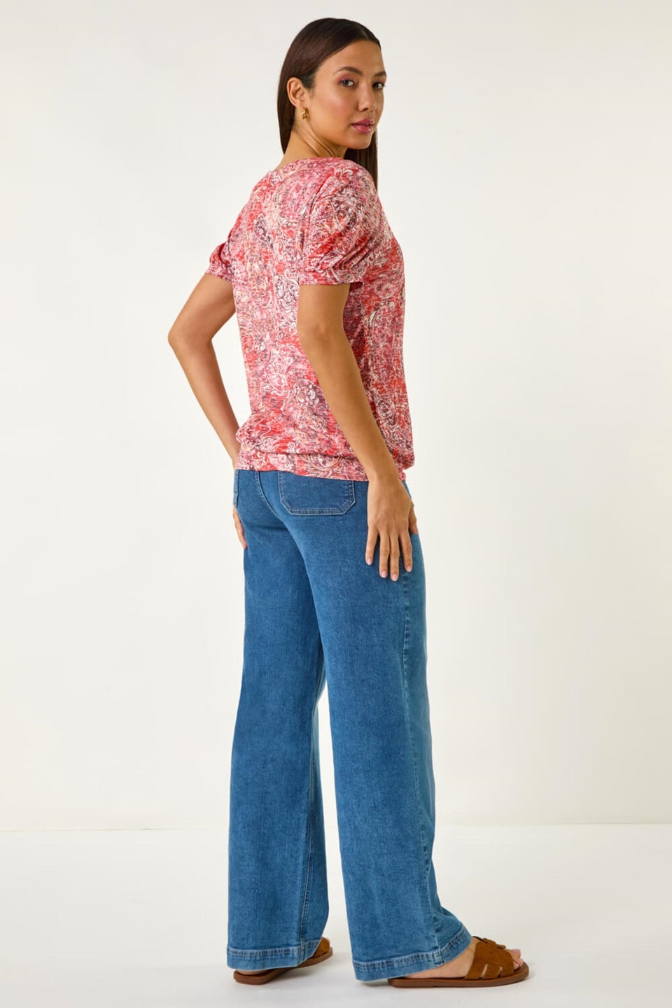 Roman Red Paisley Burnout Blouson Top
