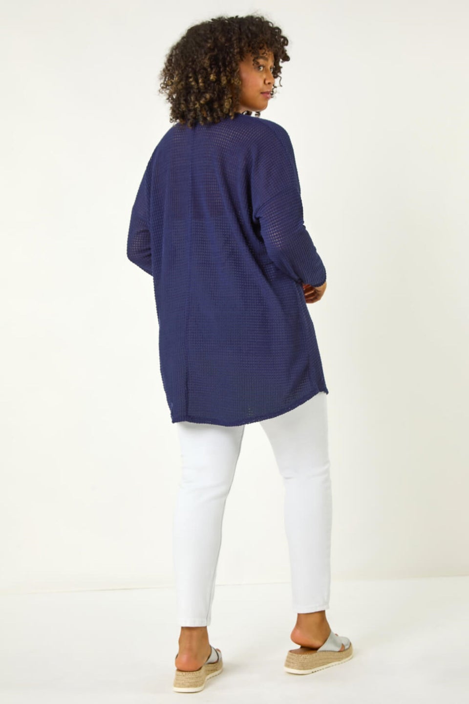Roman Navy Curve Textured Knit V-Neck Tunic