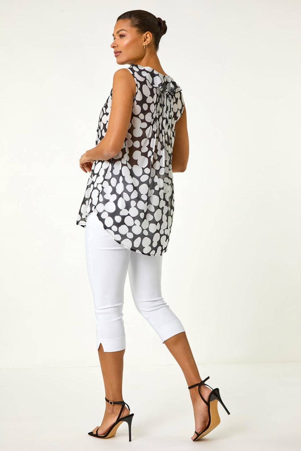 Roman Black Spot Print Ruffle Front Buttoned Blouse