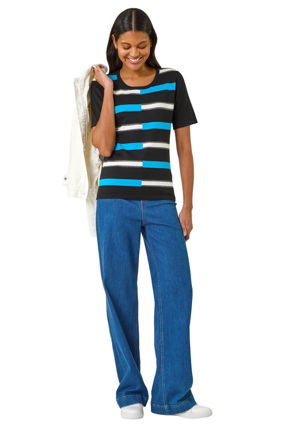 Roman Black Colour Block Stripe Knit Top