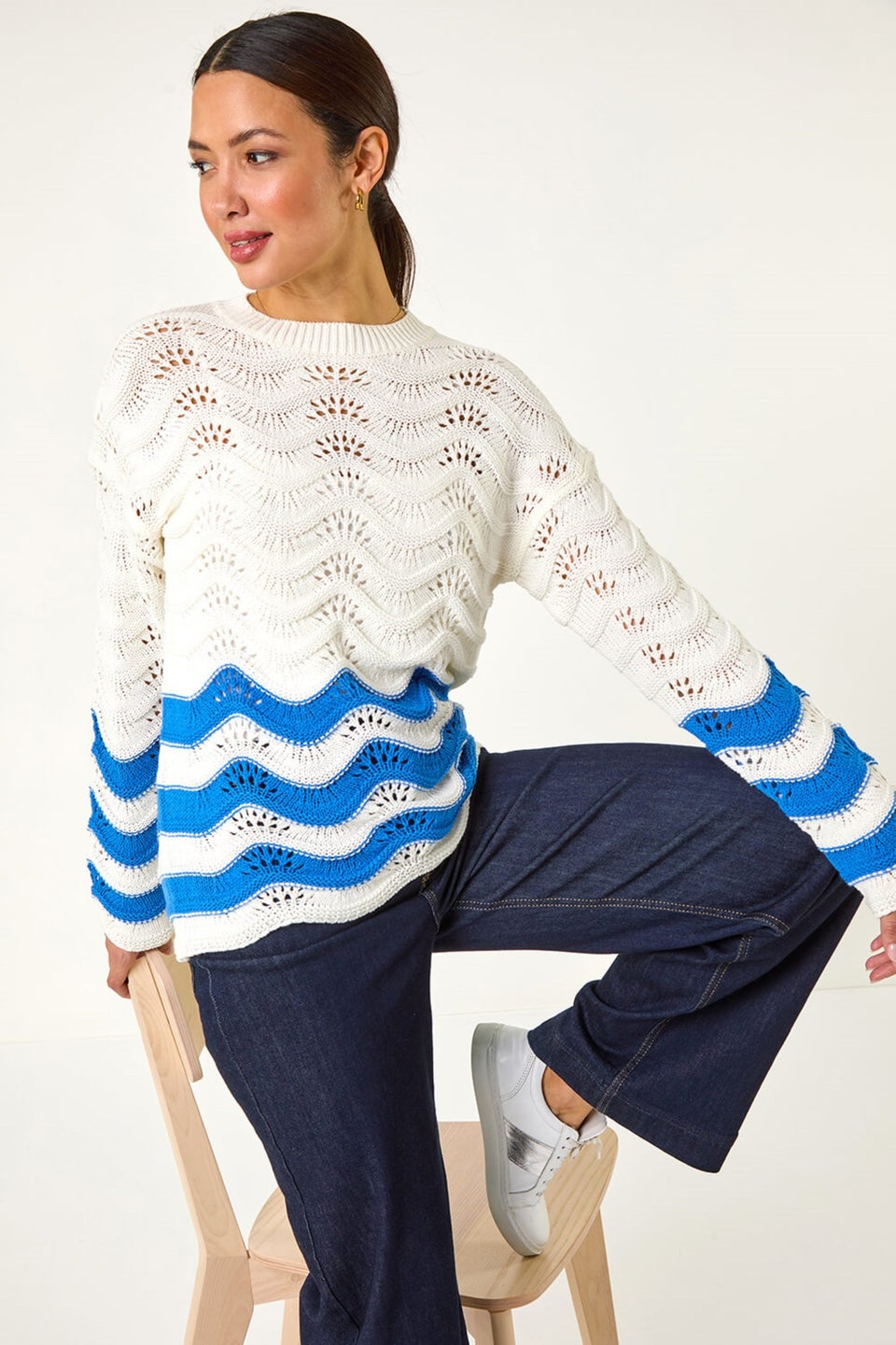 Roman Ivory Chevy Pointelle Knit Jumper