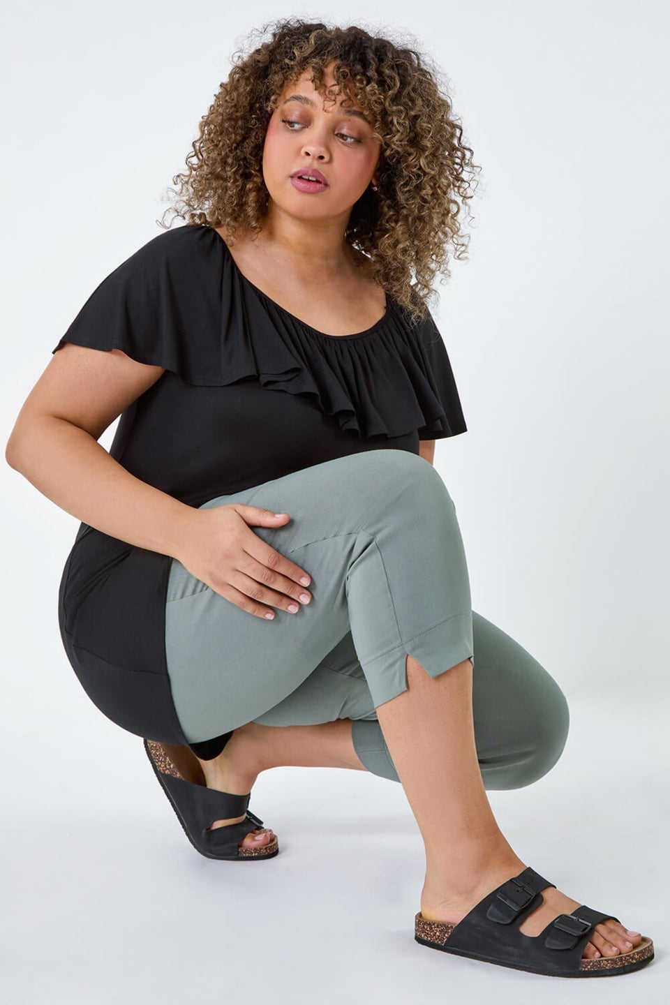Roman Khaki Curve Cropped Stretch Trouser