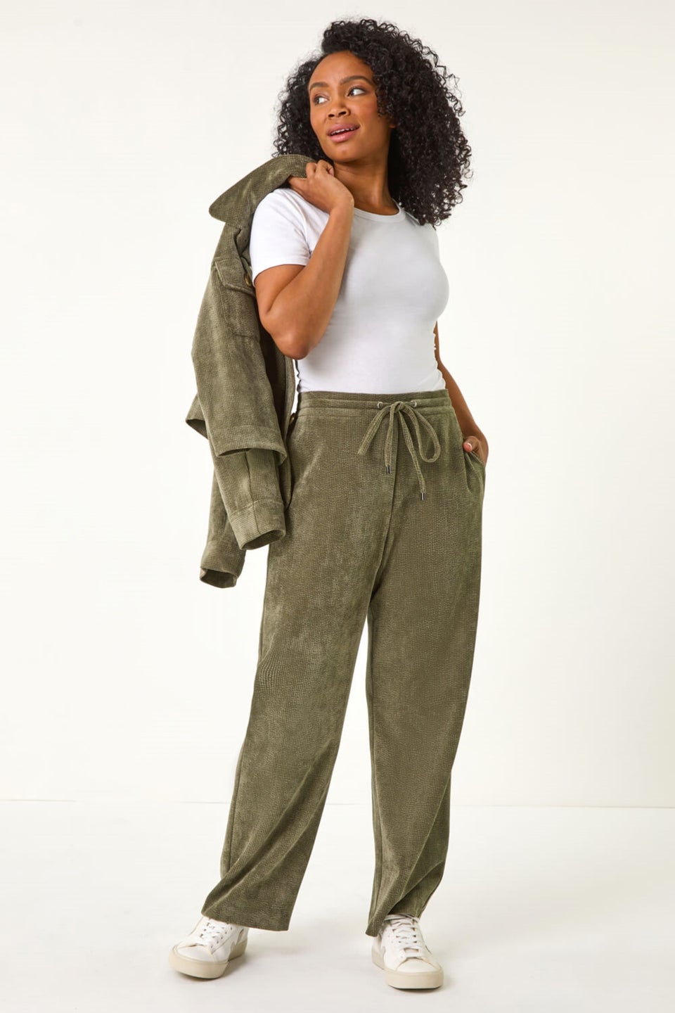 Roman Khaki Petite Corduroy Stretch Trousers