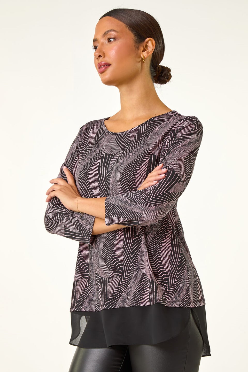 Roman Pink Printed Chiffon Hem Top