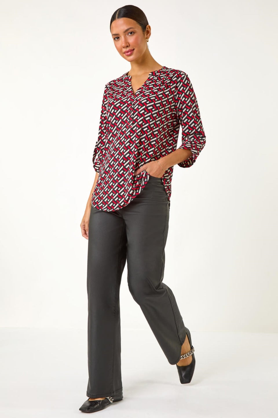 Roman Red Geometric Print Shirt