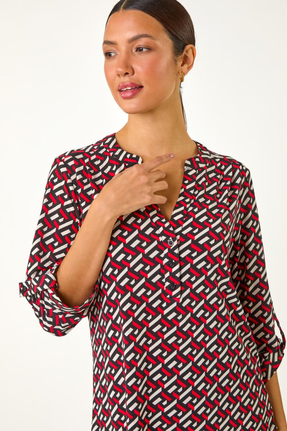 Roman Red Geometric Print Shirt