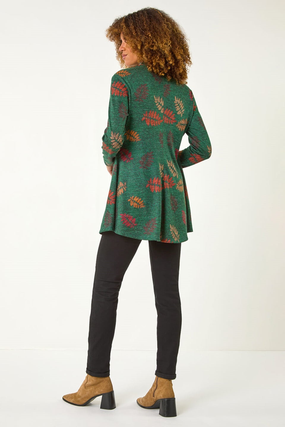 Roman Green Floral Print High Neck Stretch Tunic Top