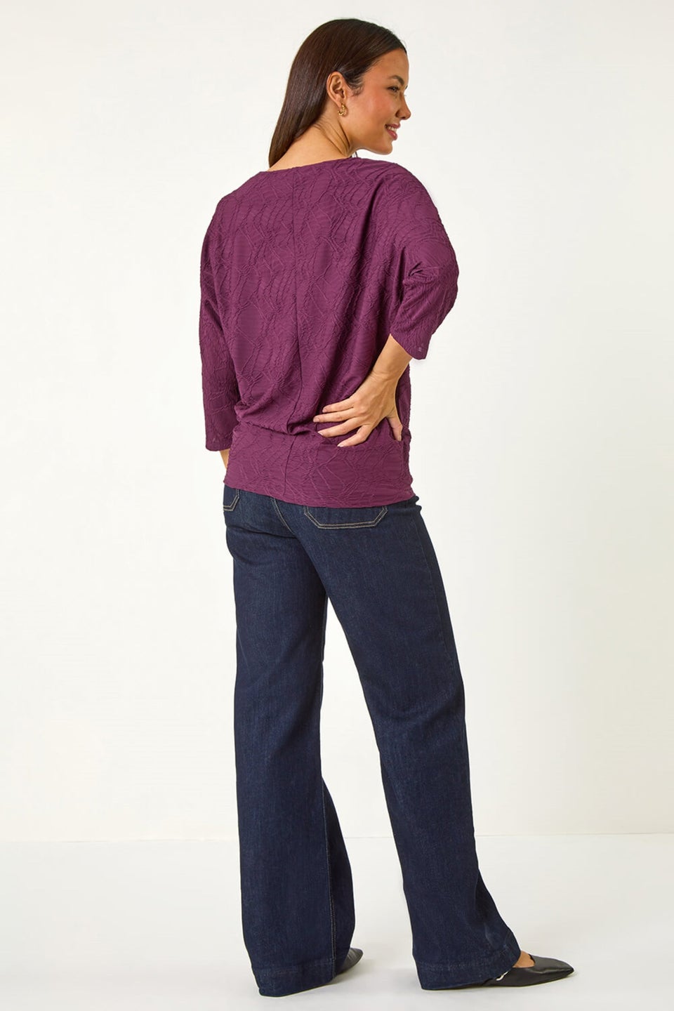 Roman Wine Textured Batwing Sleeve Top