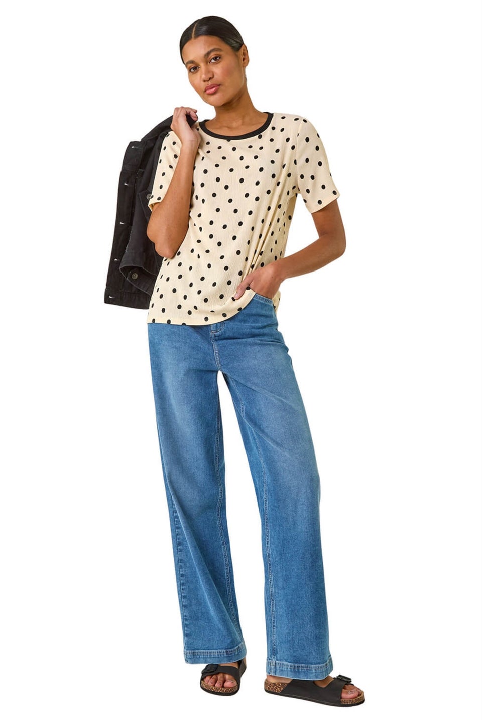 Roman Ivory Textured Spot Stretch Top