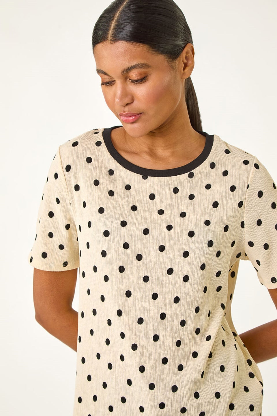 Roman Ivory Textured Spot Stretch Top