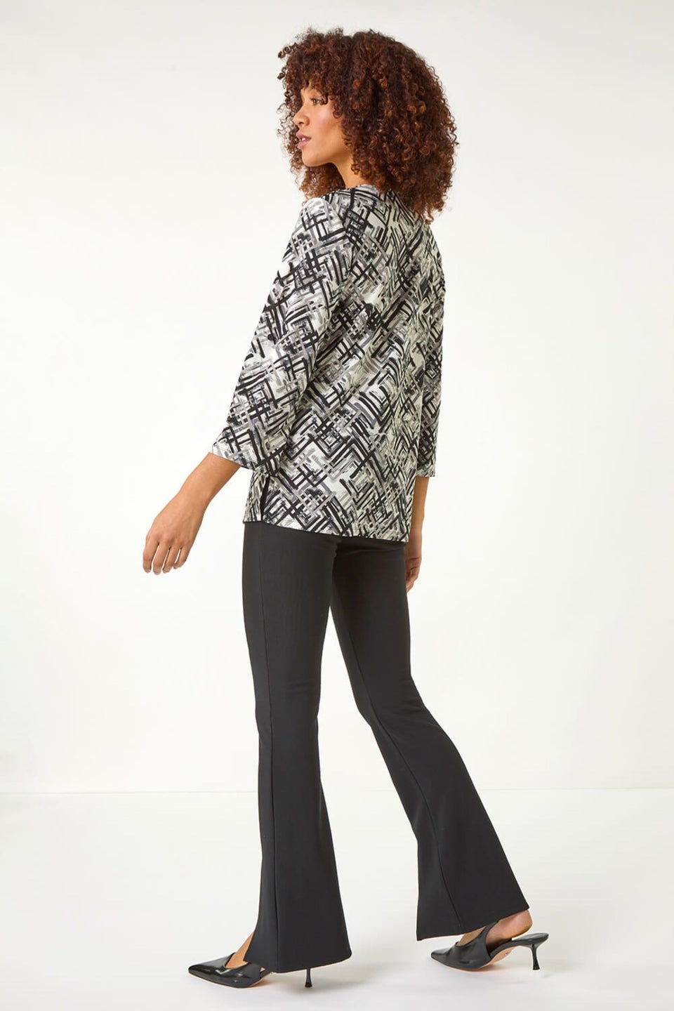 Roman Ivory Geometric Print Pleat Front Top