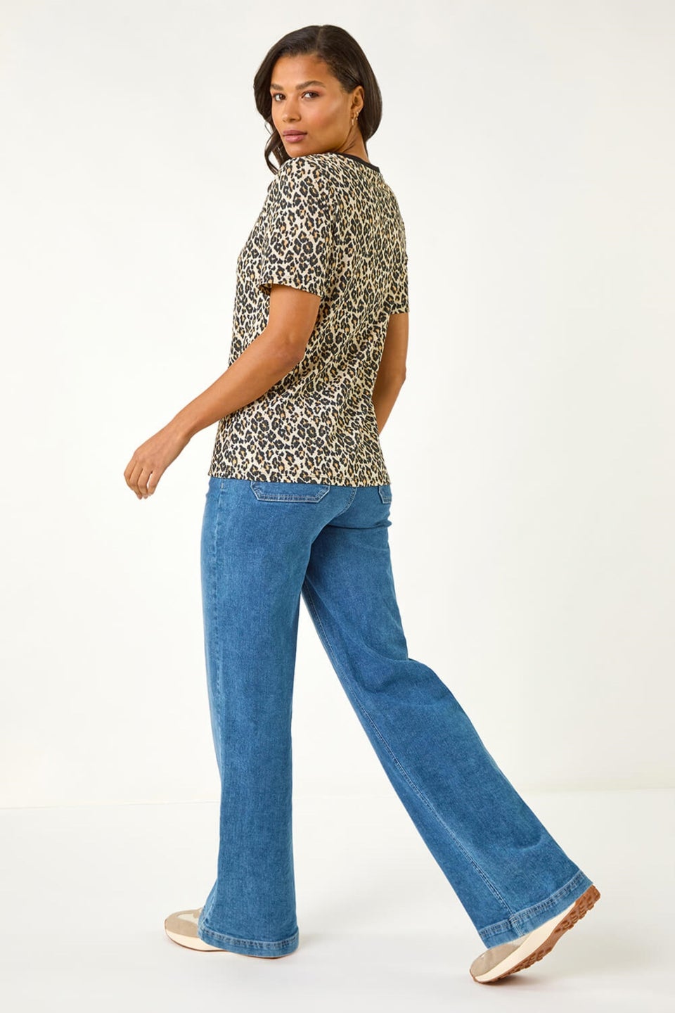 Roman Natural Textured Animal Print Stretch Tee